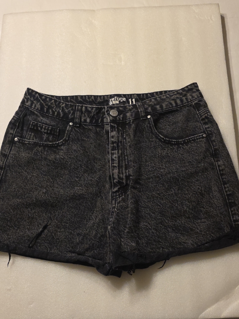 refuge Black Acid-Wash High-Rise Denim Shorts